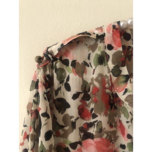 NWT Sag Harbor Womens Size 1X Fireberry Floral Blouse Long Sleeve Semi Sheer - Picture 4 of 9